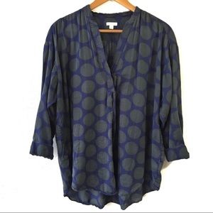 Gap Polka Dot Top Navy Green Womens Size L 3/4